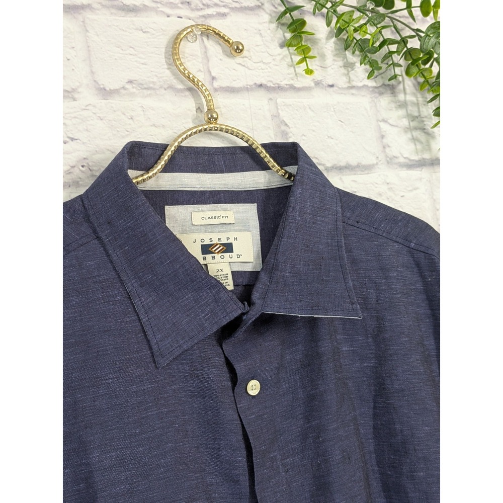 2X CLASSIC!🚨Joseph Abboud Button Shirt Men Navy Blue‎ Linen Blend Long Sleeves